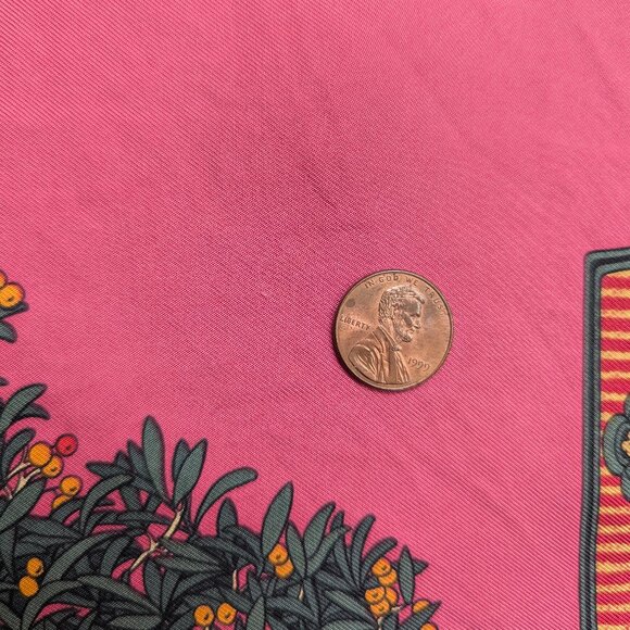 HERMES Vintage Bonsai Pink 90 cm Silk Square Scarf 1991 with Box RARE - Picture 13 of 16